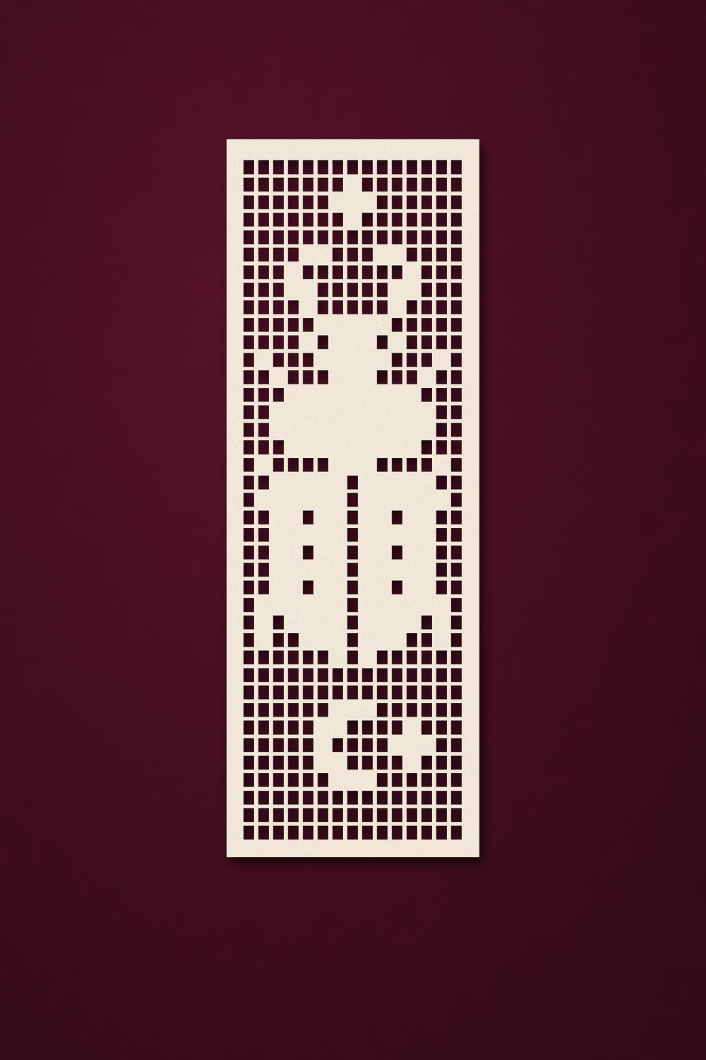 Digital preview of the Beetle Bookmark in ivory filet lace on burgundy velvet