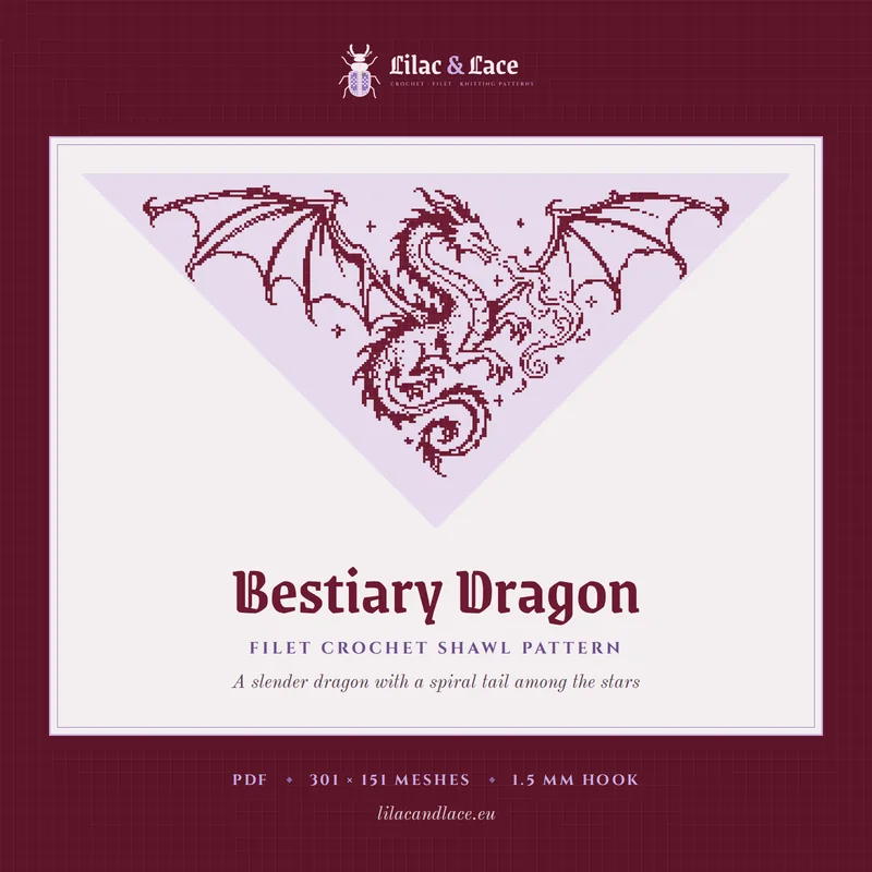 Bestiary Dragon filet crochet shawl chart