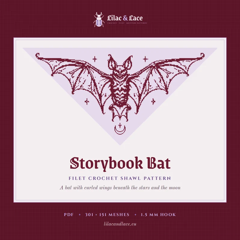 Storybook Bat filet crochet shawl chart